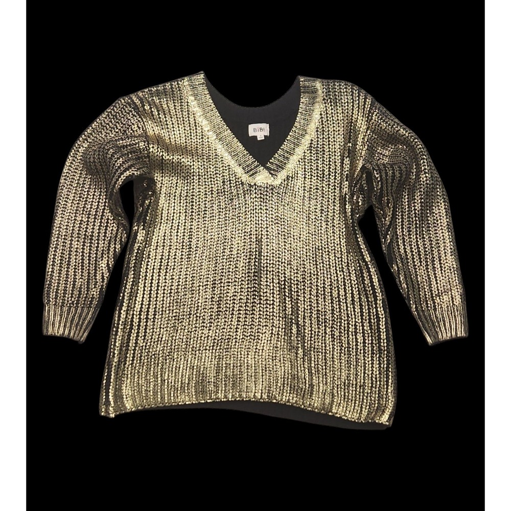 Metallic Gold & Black Bibi  Sweater Boutique Small Oversized Stretch Holiday